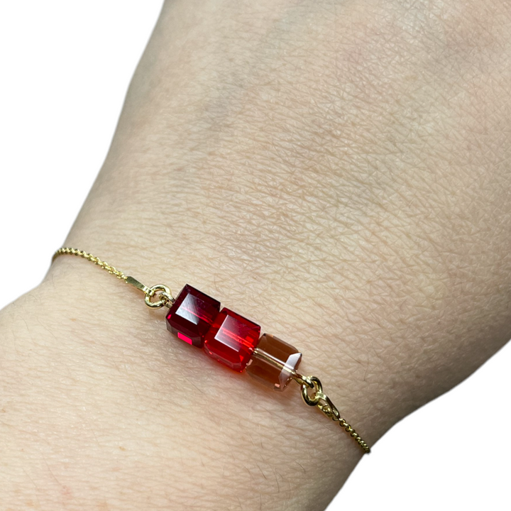 Bracelet, cristaux Swarovski, argent doré, rouge, 3CARRE