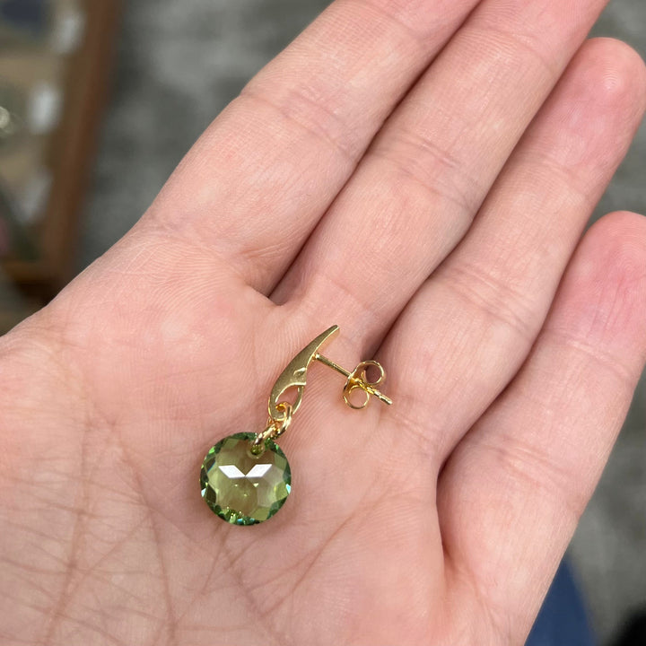 Boucles d'oreilles, cristaux Swarovski, argent doré, vert olive, BONBON