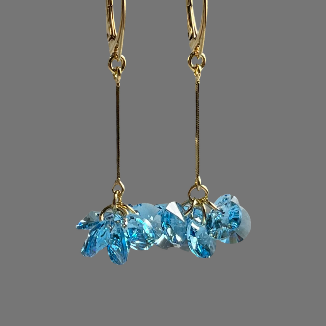 Boucles d'oreilles avec cristaux Swarovski, bleu aquamarine, 202, argent doré, MARGOT