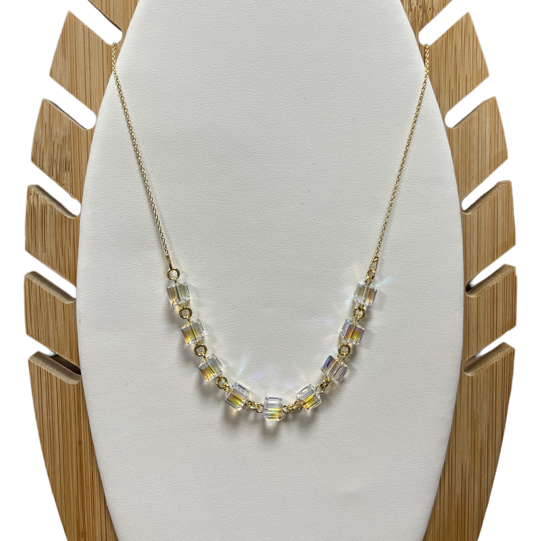 Collier, cristaux Swarovski, argent doré, cristal AB, MULTI-CUBES