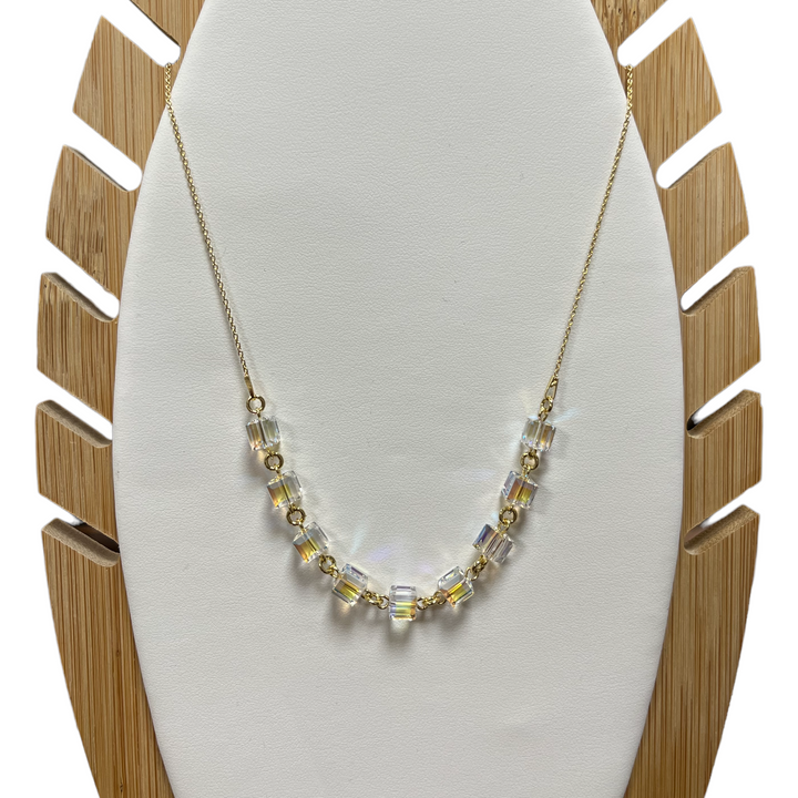Collier, cristaux Swarovski, argent doré, cristal AB, MULTI-CUBES