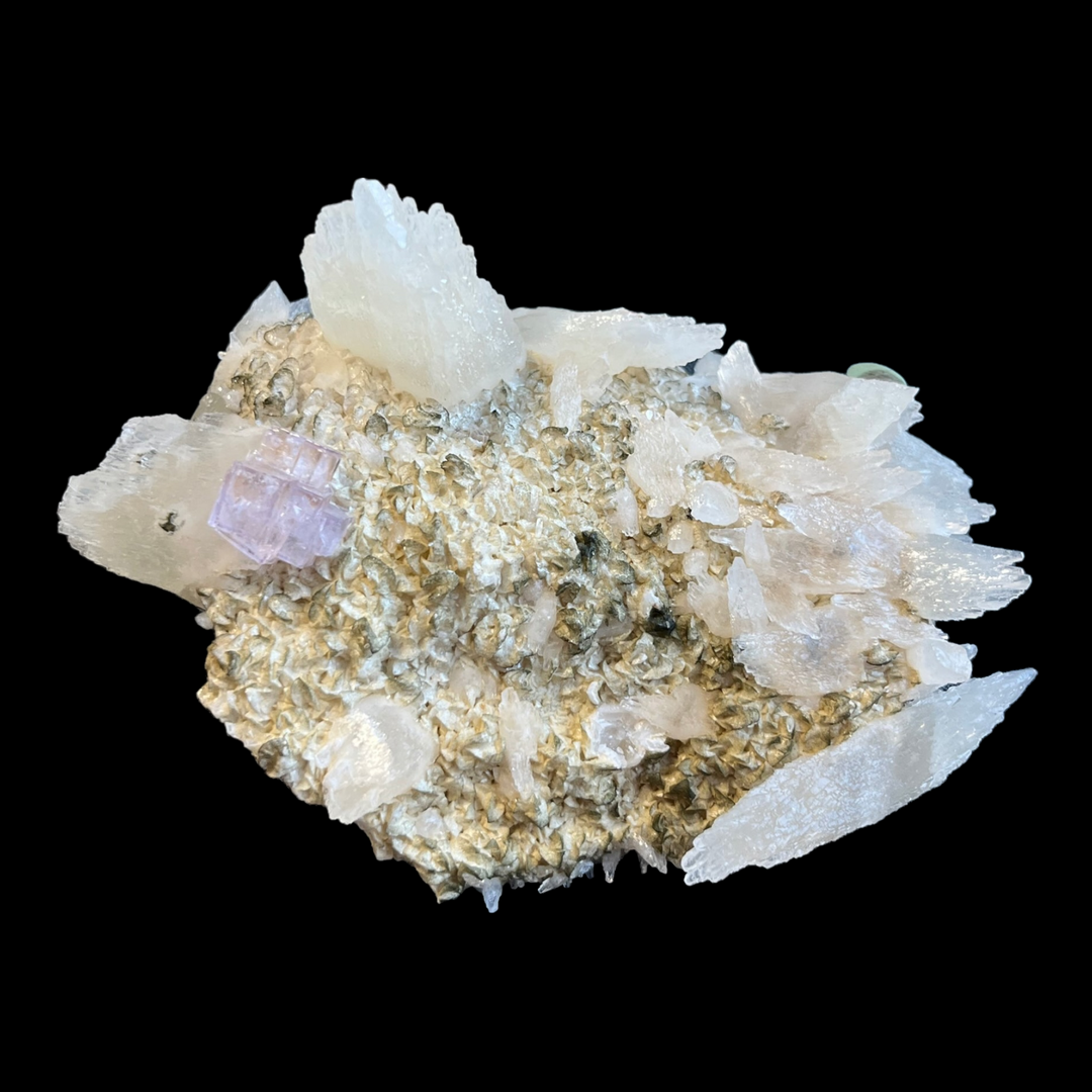 Purple fluorite and calcite on dolomite, Shangbao, Hunan, China