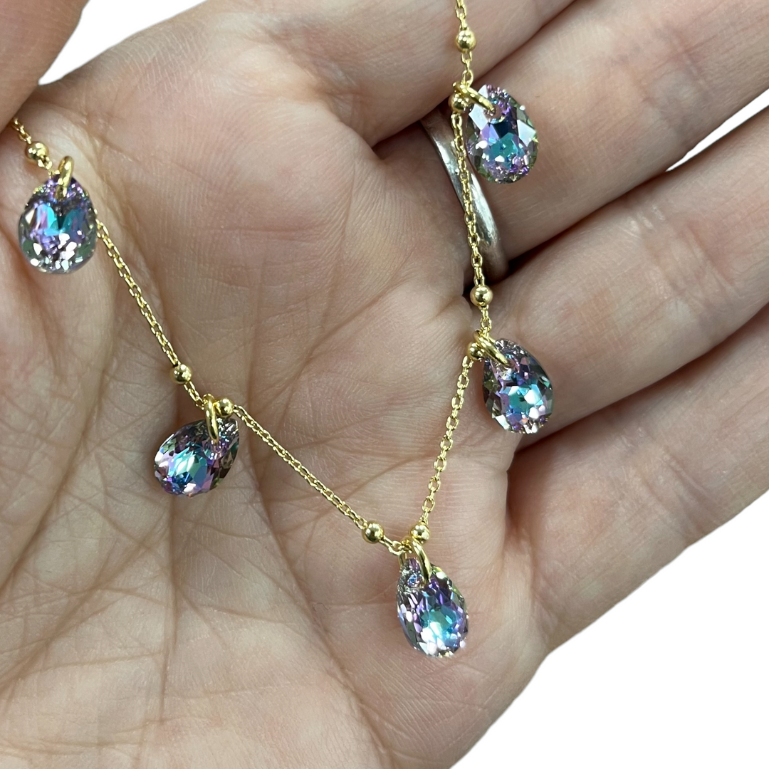 Collier avec cristaux Swarovski, collection KAYA, JVLT, argent doré