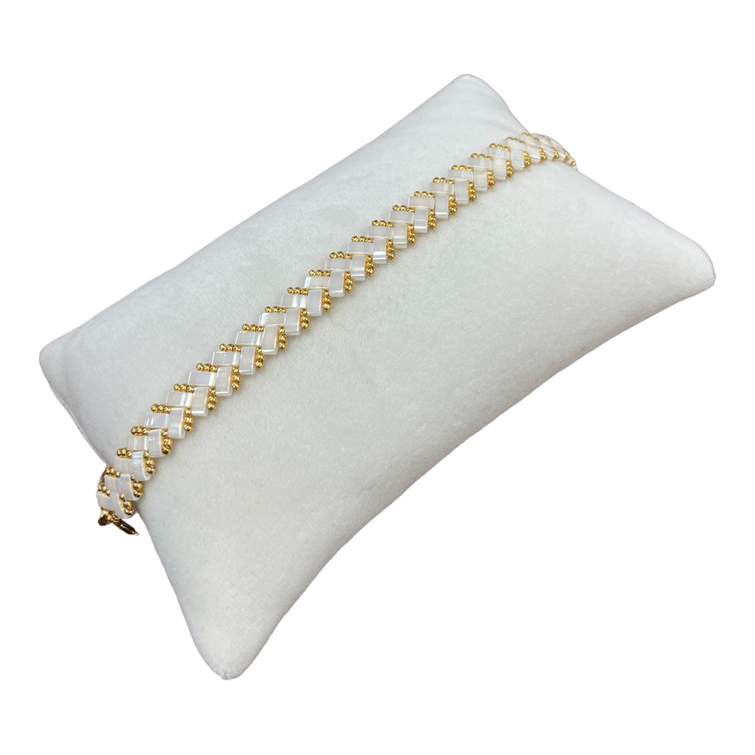 V2-Armband aus Miyuki-Perlen, elfenbeinfarben