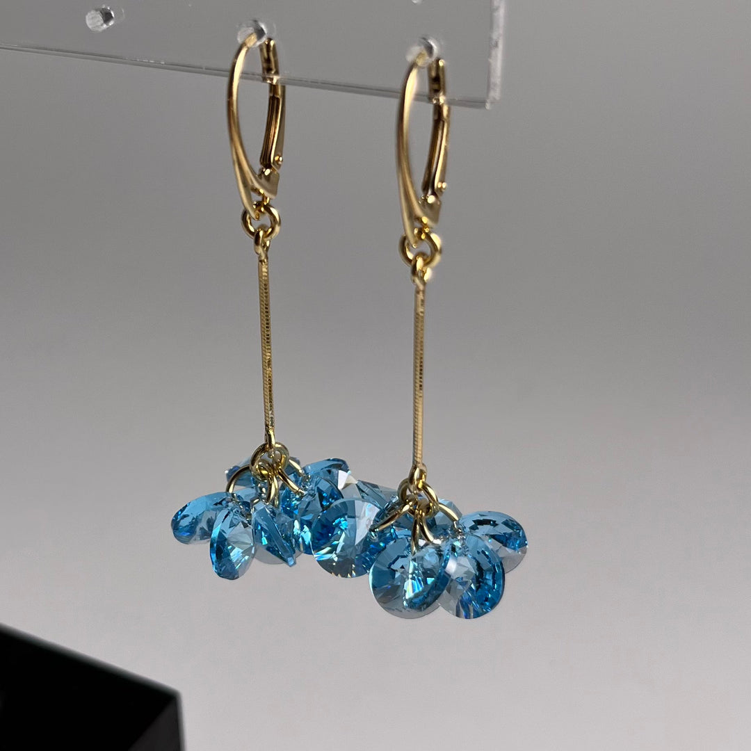 Boucles d'oreilles avec cristaux Swarovski, bleu aquamarine, 202, argent doré, MARGOT