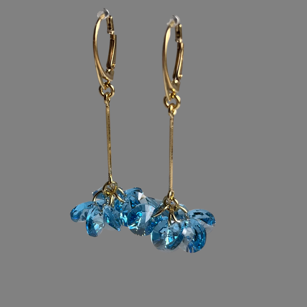 Boucles d'oreilles avec cristaux Swarovski, bleu aquamarine, 202, argent doré, MARGOT