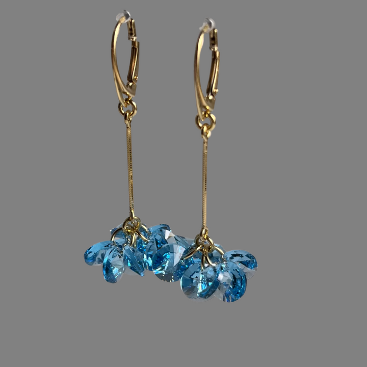 Boucles d'oreilles avec cristaux Swarovski, bleu aquamarine, 202, argent doré, MARGOT