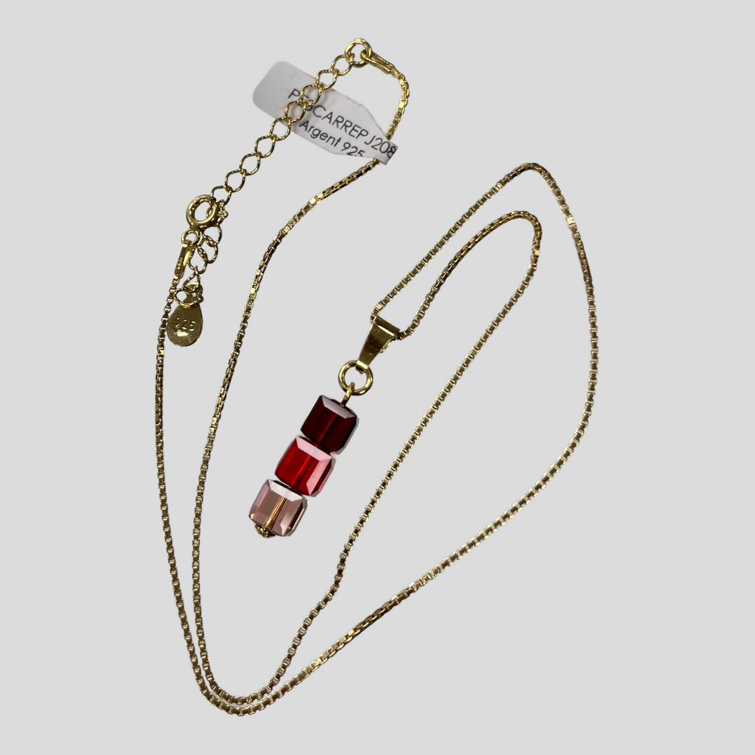 Pendentif avec cristaux Swarovski, argent doré, rouge, 3CARRE