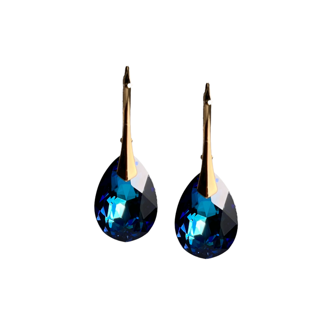 Boucles d'oreilles avec cristaux Swarovski, argent doré, bleu Bermuda, KATE