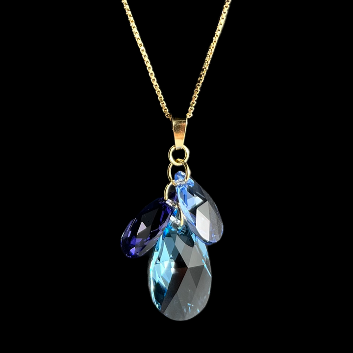 Boucles d'oreilles avec cristaux Swarovski, argent doré, bleu aquamarine, FLEUR