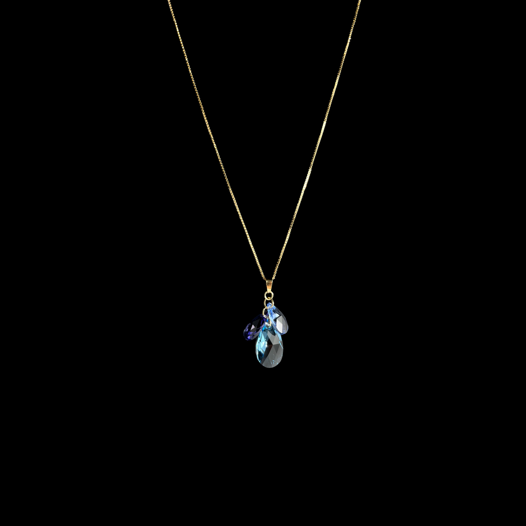 Boucles d'oreilles avec cristaux Swarovski, argent doré, bleu aquamarine, FLEUR