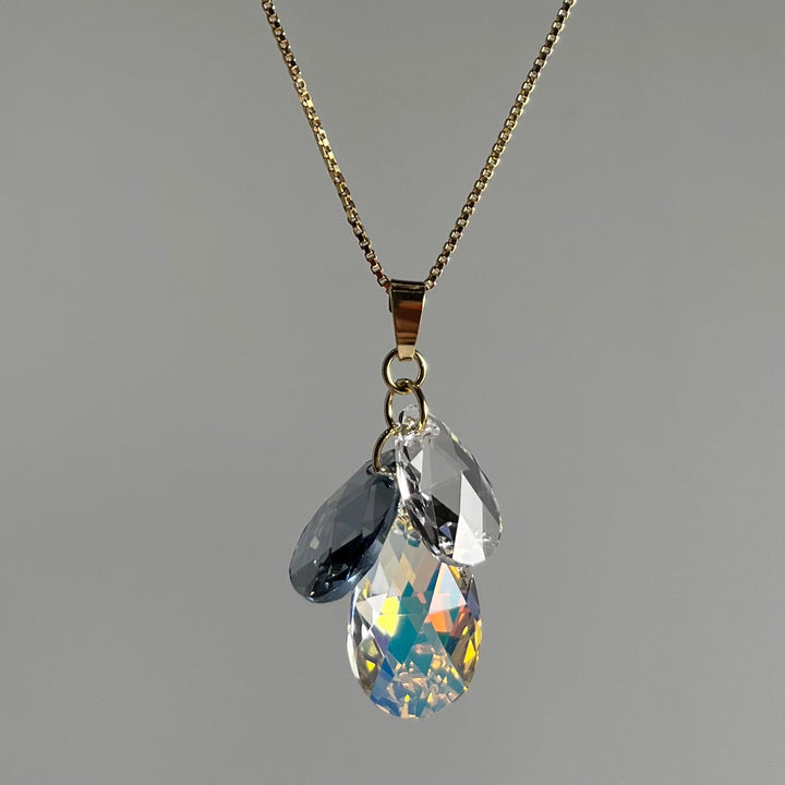 Pendentif avec cristaux Swarovski, argent doré, cristal AB, FLEUR