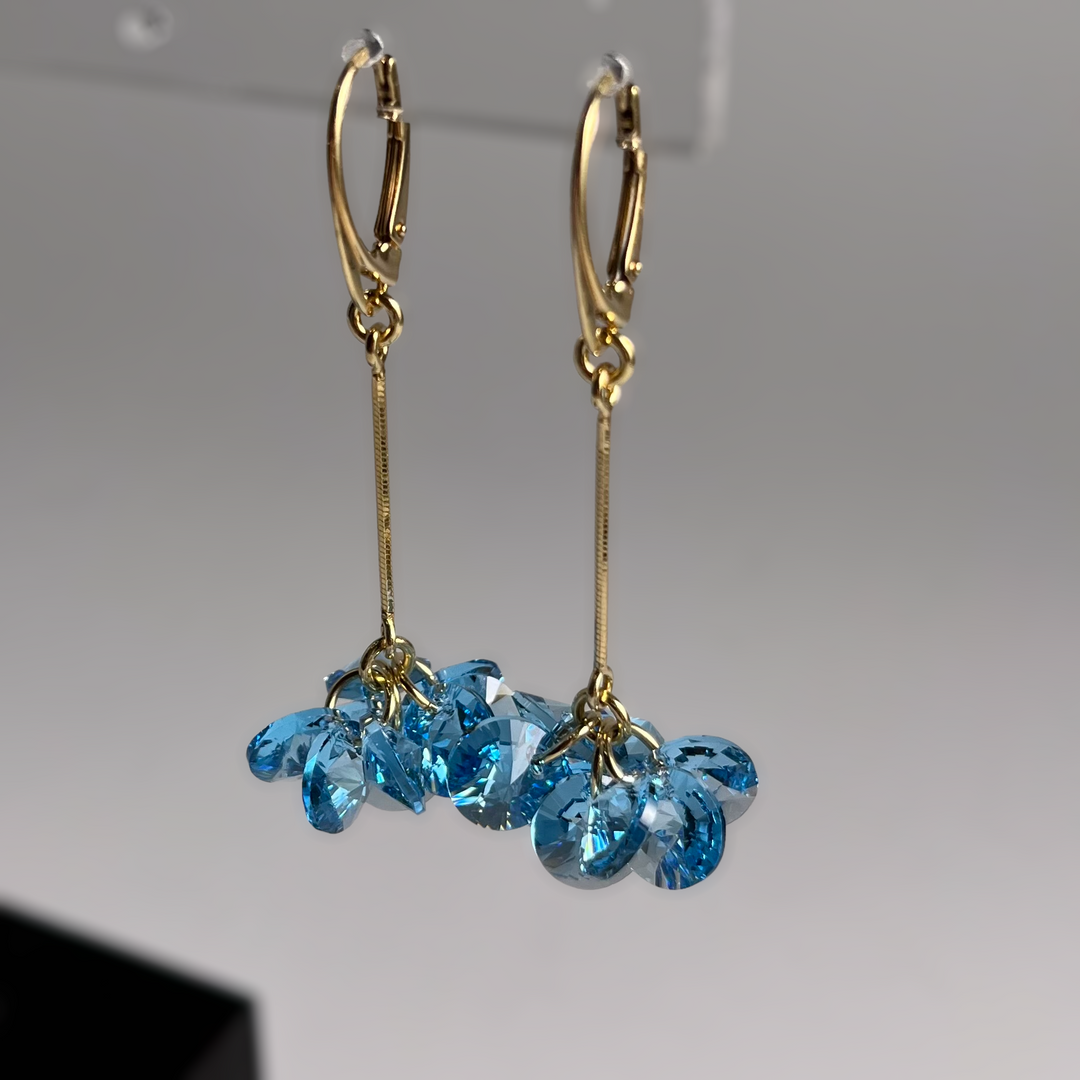 Boucles d'oreilles avec cristaux Swarovski, bleu aquamarine, 202, argent doré, MARGOT