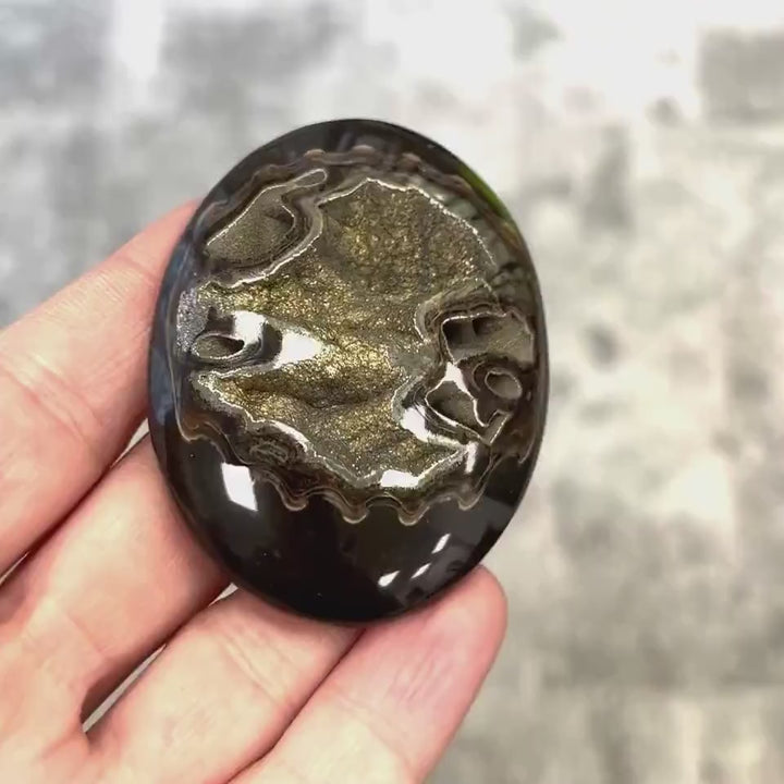 Ammonite pyritisée, AM_P058, taille cabochon, 62x46x10 mm; 41g;