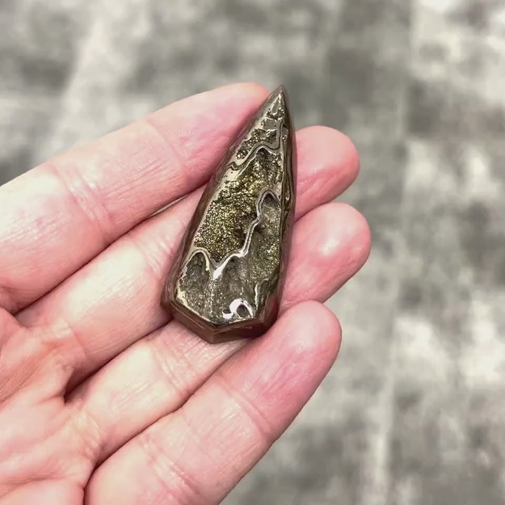 Ammonite pyritisée, AM_P047, taille cabochon, 50x20x9 mm; 16.6g;