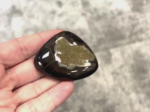 Ammonite pyritisée, AM_P006, taille cabochon, 54x42x8 mm; 26.4g;