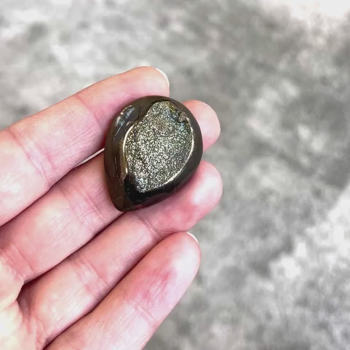 Pyritisierter Ammonit, AM_P108, Cabochon-Schliff, 31x25x7 mm; 8,8 g;