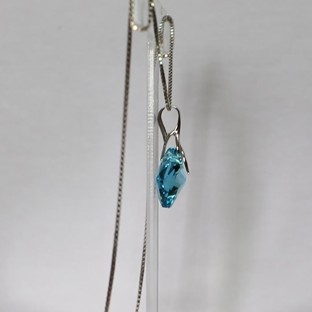 Pendant, Swarovski crystals, rhodium-plated silver, aquamarine blue, AGATHE