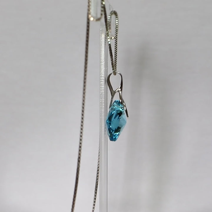 Pendant, Swarovski crystals, rhodium-plated silver, aquamarine blue, AGATHE