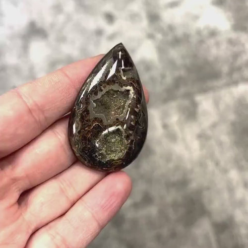 Ammonite pyritisée, AM_P027, taille cabochon, 52x35x8 mm; 20g;