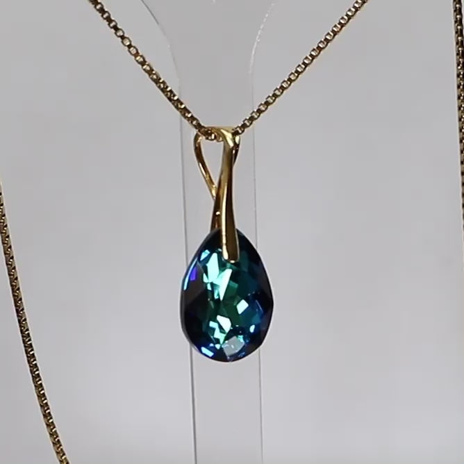 Pendant with Swarovski crystals, gold-plated silver, Bermuda blue, KATE