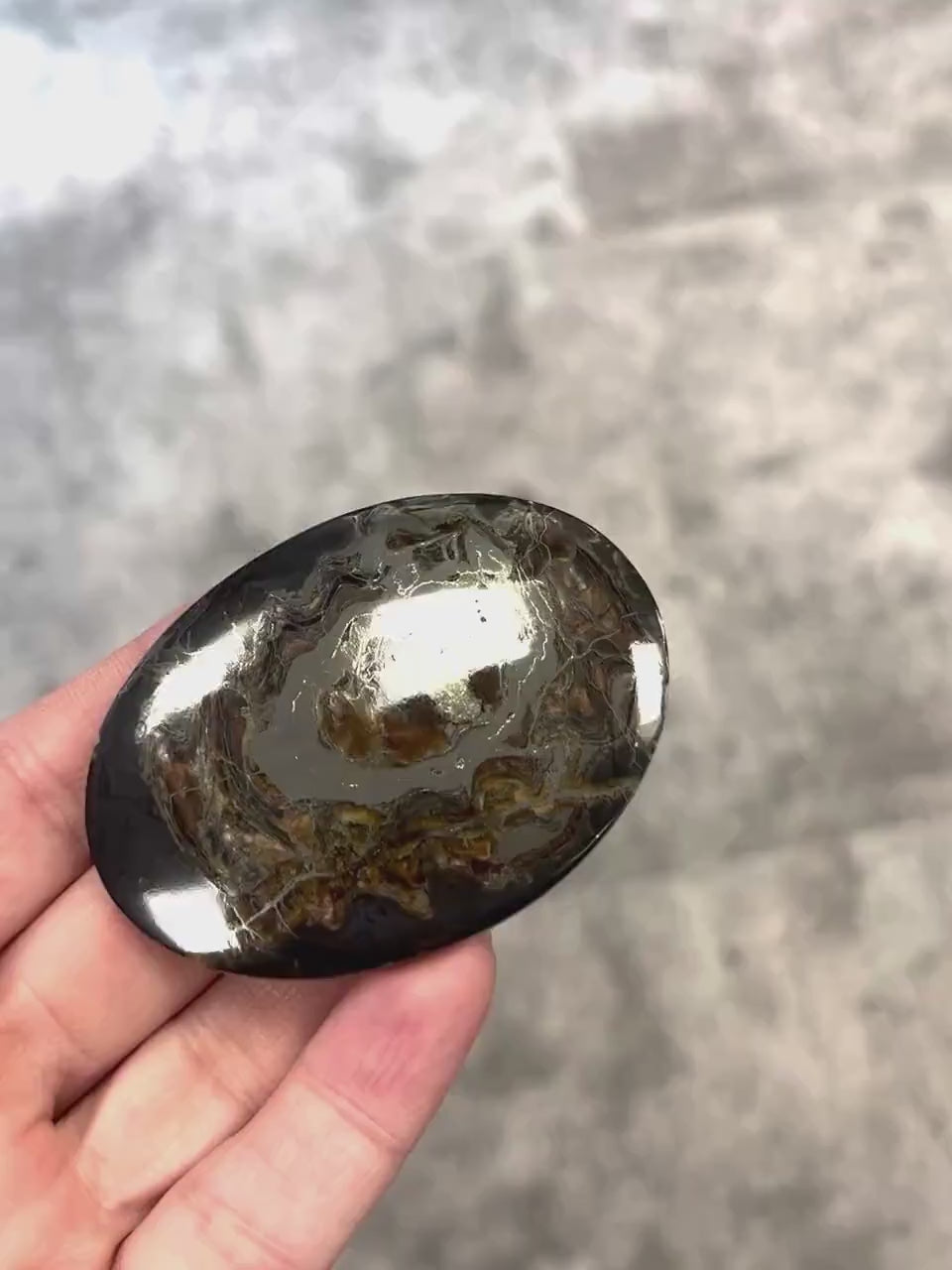 Ammonite pyritisée, AM_P062, taille cabochon, 65x42x6 mm; 33.9g;