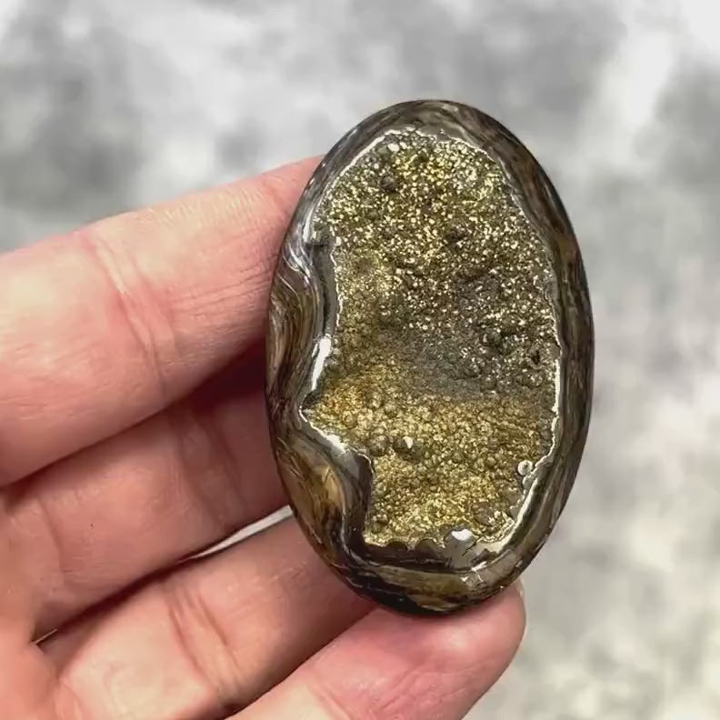 Ammonite pyritisée, AM_P056, taille cabochon, 52 x 33 x11mm; 20.8g;