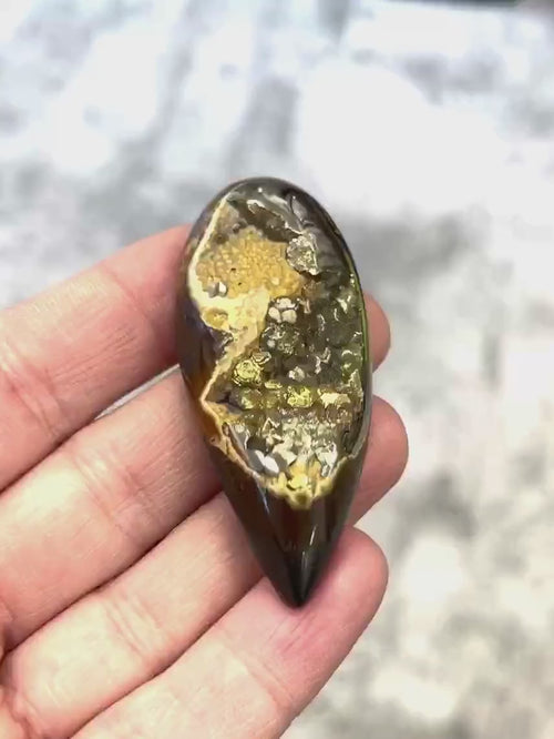 Ammonite pyritisée, AM_P033, taille cabochon, 58x24x10 mm; 22.6g;