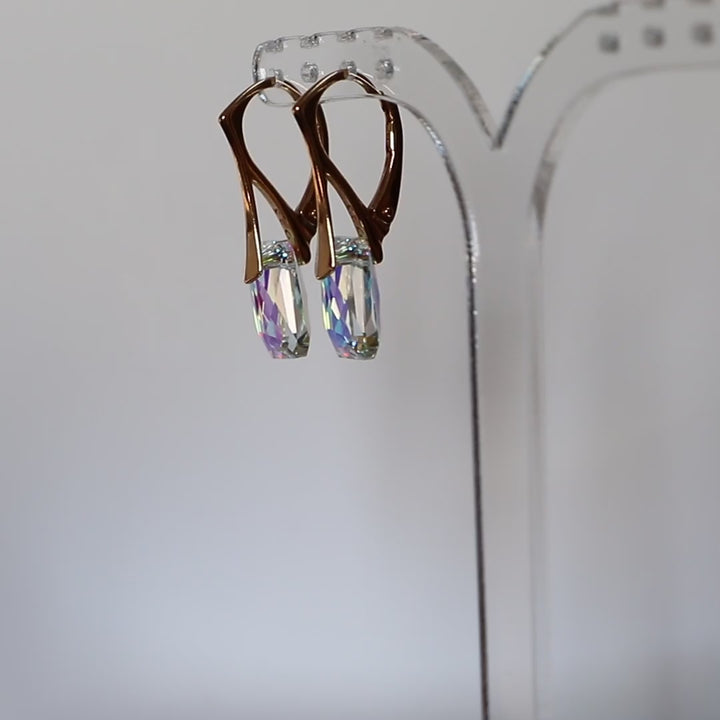 Ohrringe mit Swarovski-Kristallen, AB-Kristall, Silber vergoldet, NOEMIE