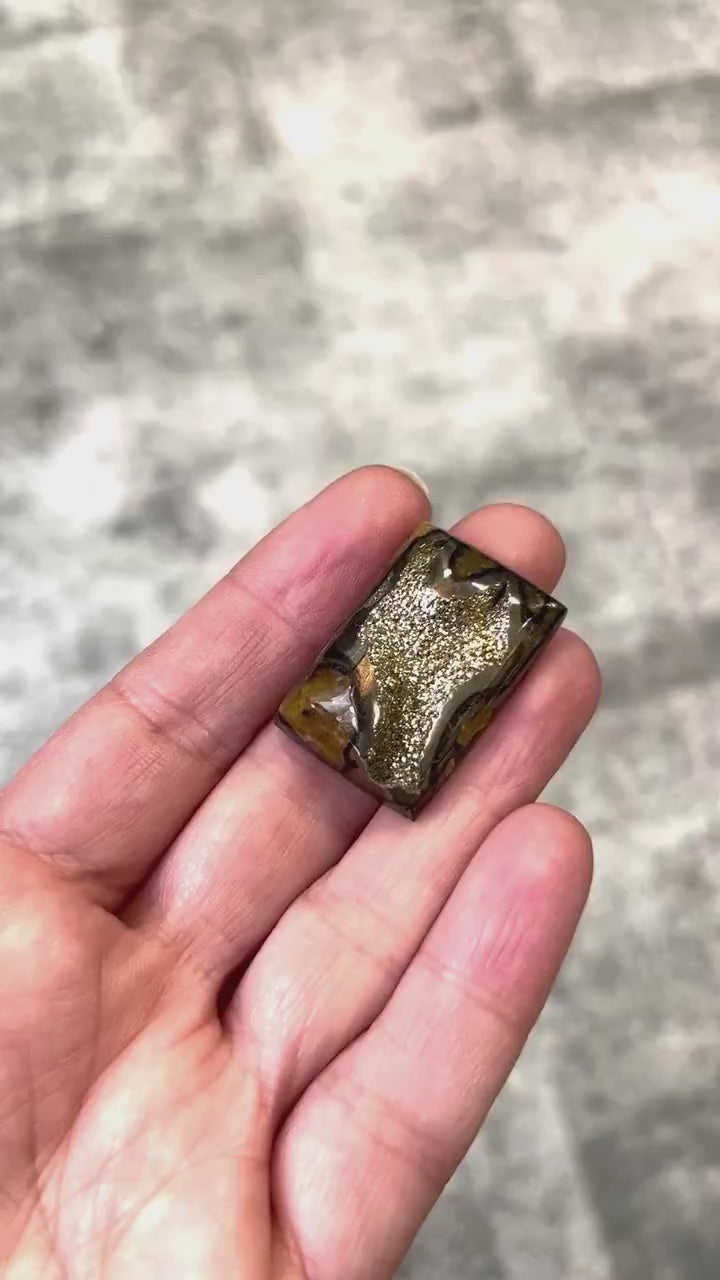 Pyritized ammonite, AM_P032, cabochon cut, 31x21x9 mm; 12.2g