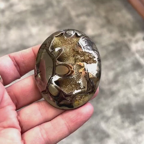 Ammonite pyritisée, AM_P055, taille cabochon, 62x48x13 mm; 59g;